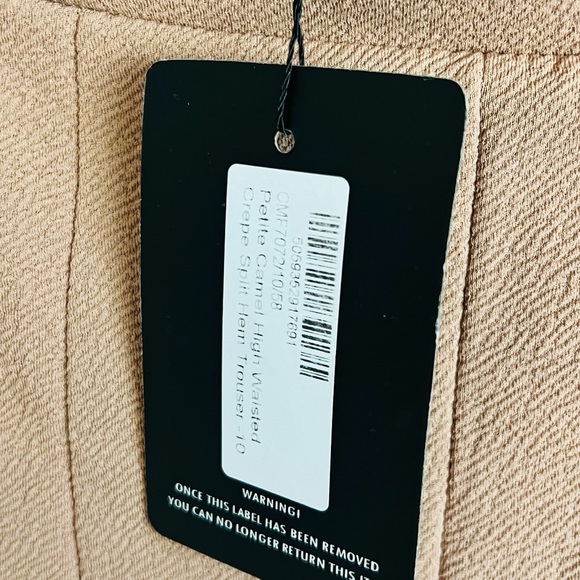 NWT PrettyLittleThing Camel Brown High Waisted Crepe Split Hem Trouser Pants - Picture 7 of 12